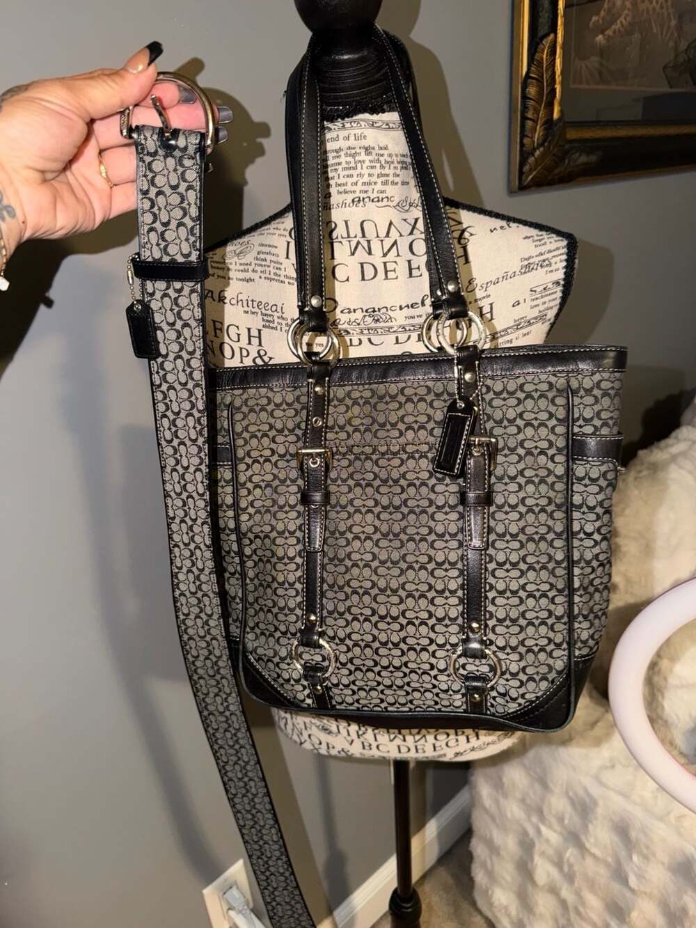 Coach Signature Jacquard Leather Trim Tote Bag & Belt F11526